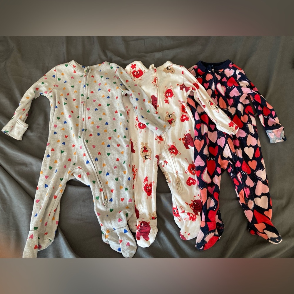 3 Old Navy Valentines Theme Footed Onesie